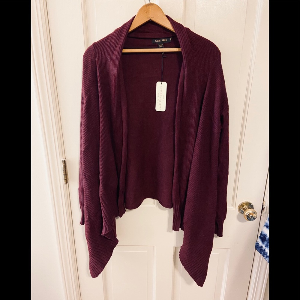NWT Wine colored soft burgundy open front cardigan